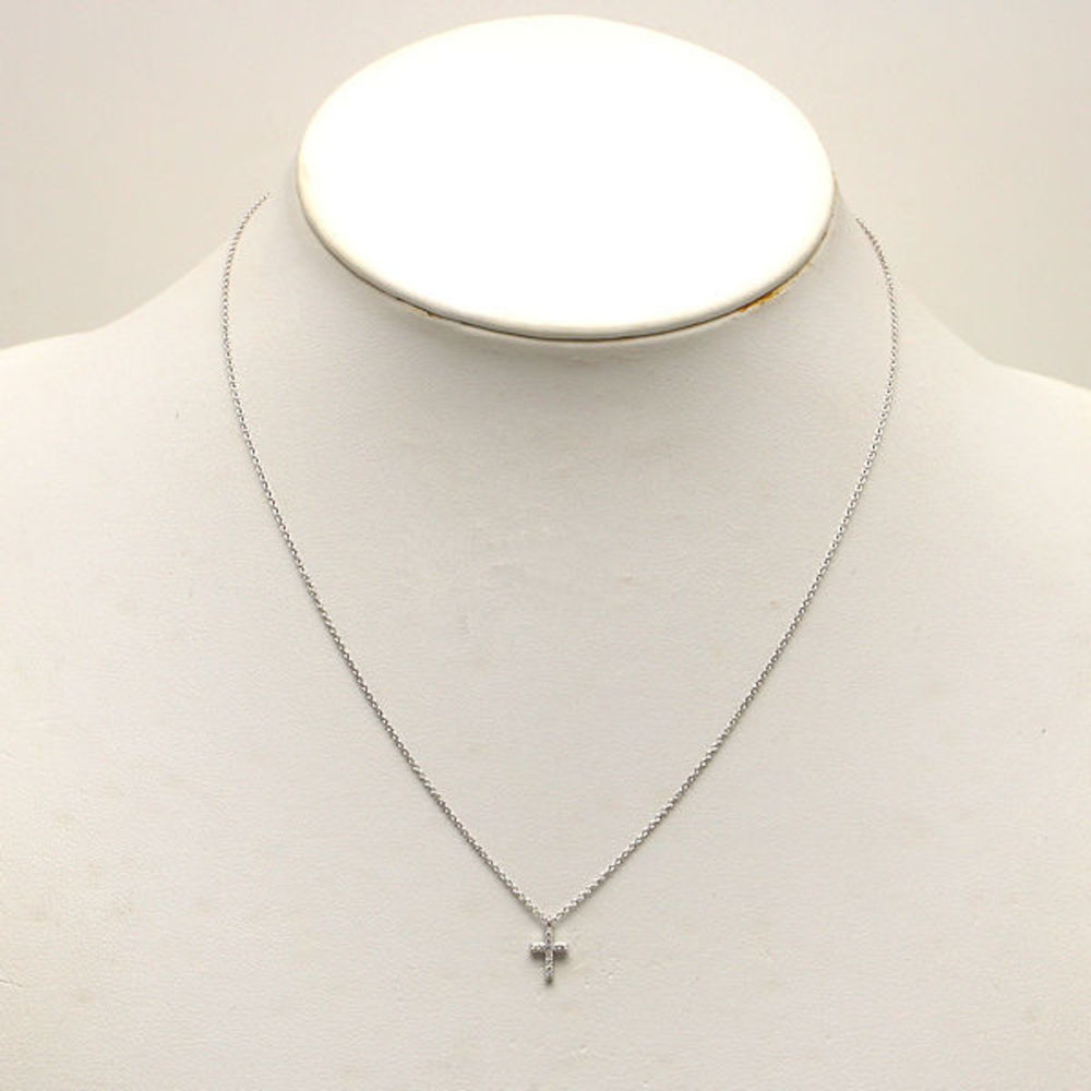 Tiffany Metro Cross Mini Necklace Diamond K18 White Gold - Picture 2 of 8